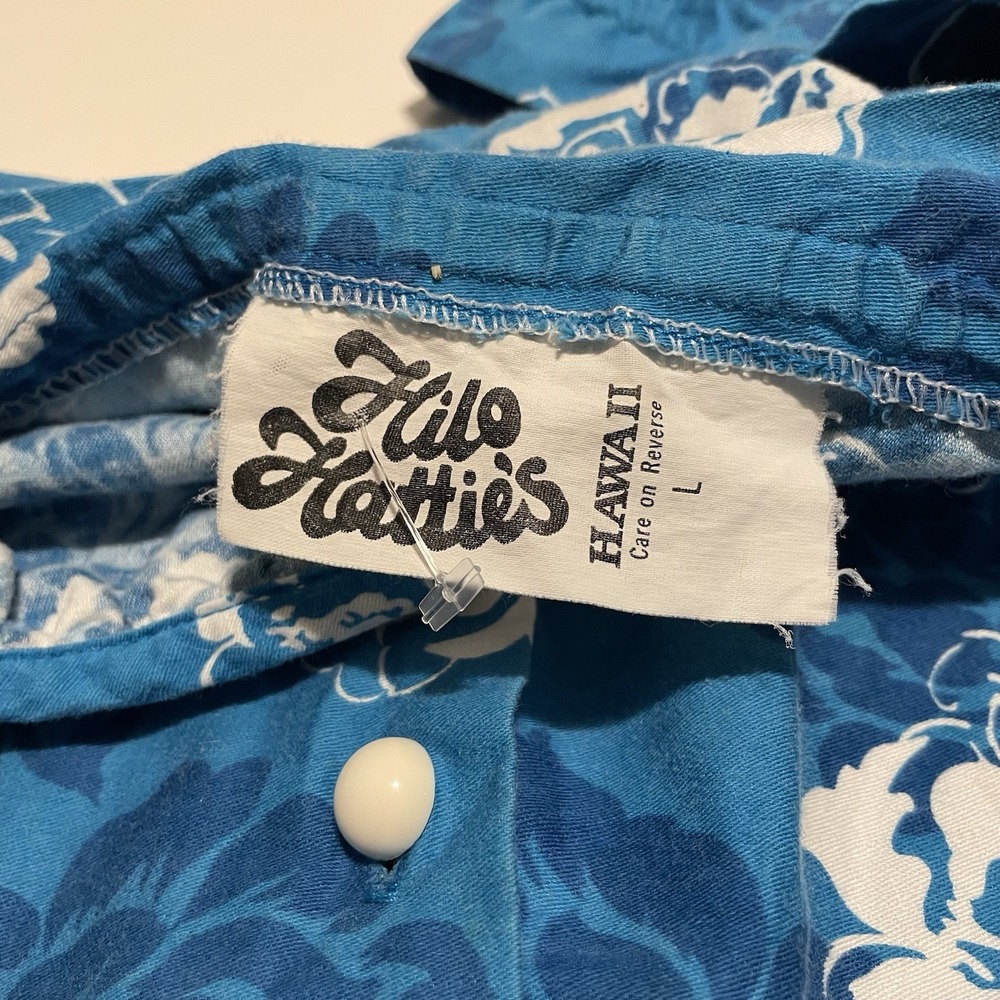 VTG Hilo Hattie Floral Dress Size L, Blue White Tropical Ruffle Muumuu , Hawaii - Picture 5 of 8